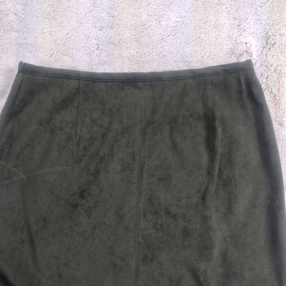 Norton McNaughton Midi Skirt Women's 6 Olive Green Faux Suede Stretch - Picture 2 of 8